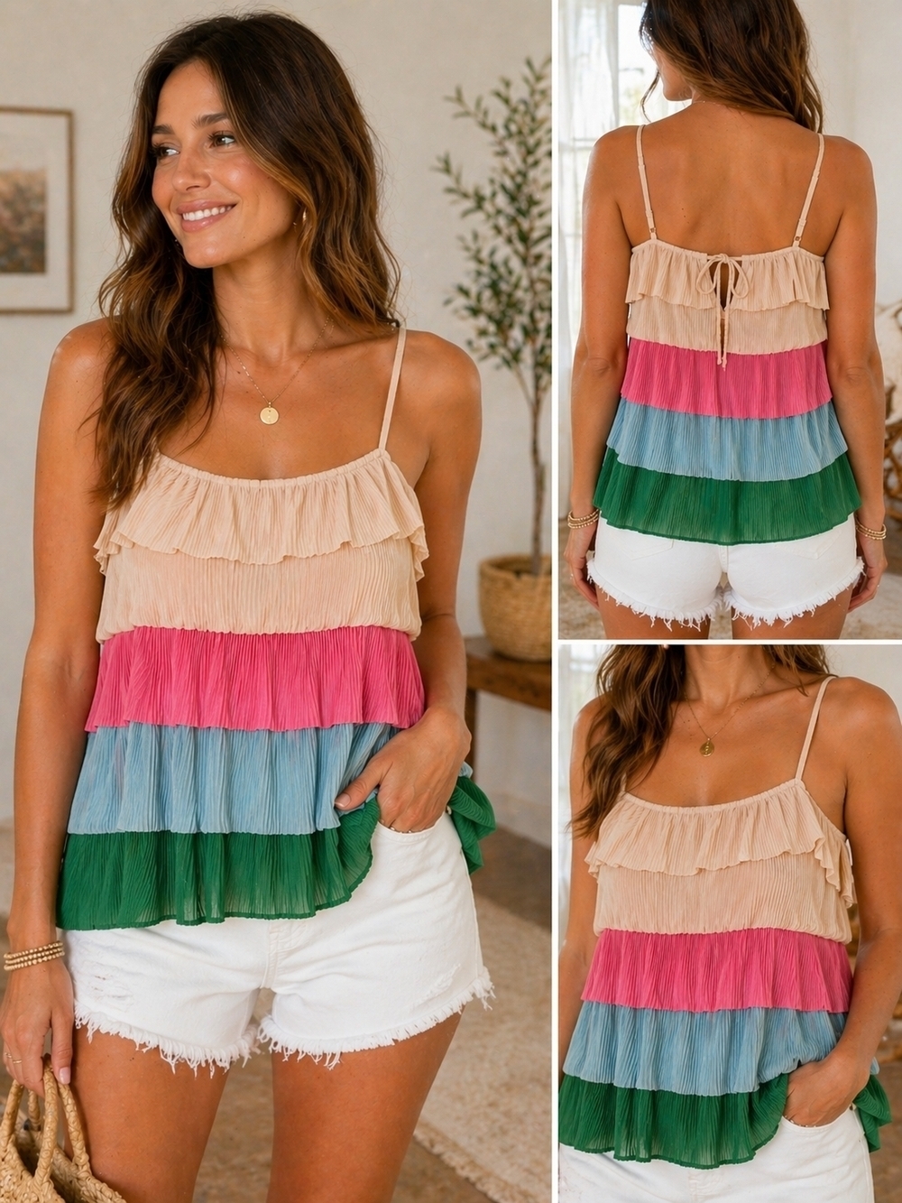 Heyday Layna Layered Tank Top NWT Size Large Pleated Ruffle Colorblock